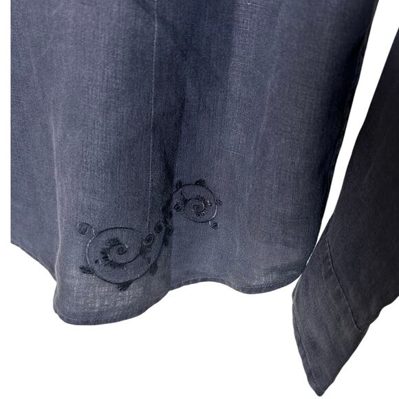 Zegna Sport Slate Gray Men's Embroidered Long Sleeve Linen Blend Shirt Medium - Picture 4 of 11